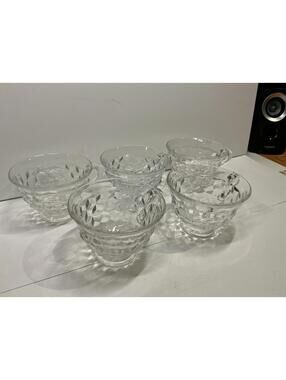 Vintage Clear Pressed Glass Punch Cups Set of 5 Diamond Pattern Sherbet Cups